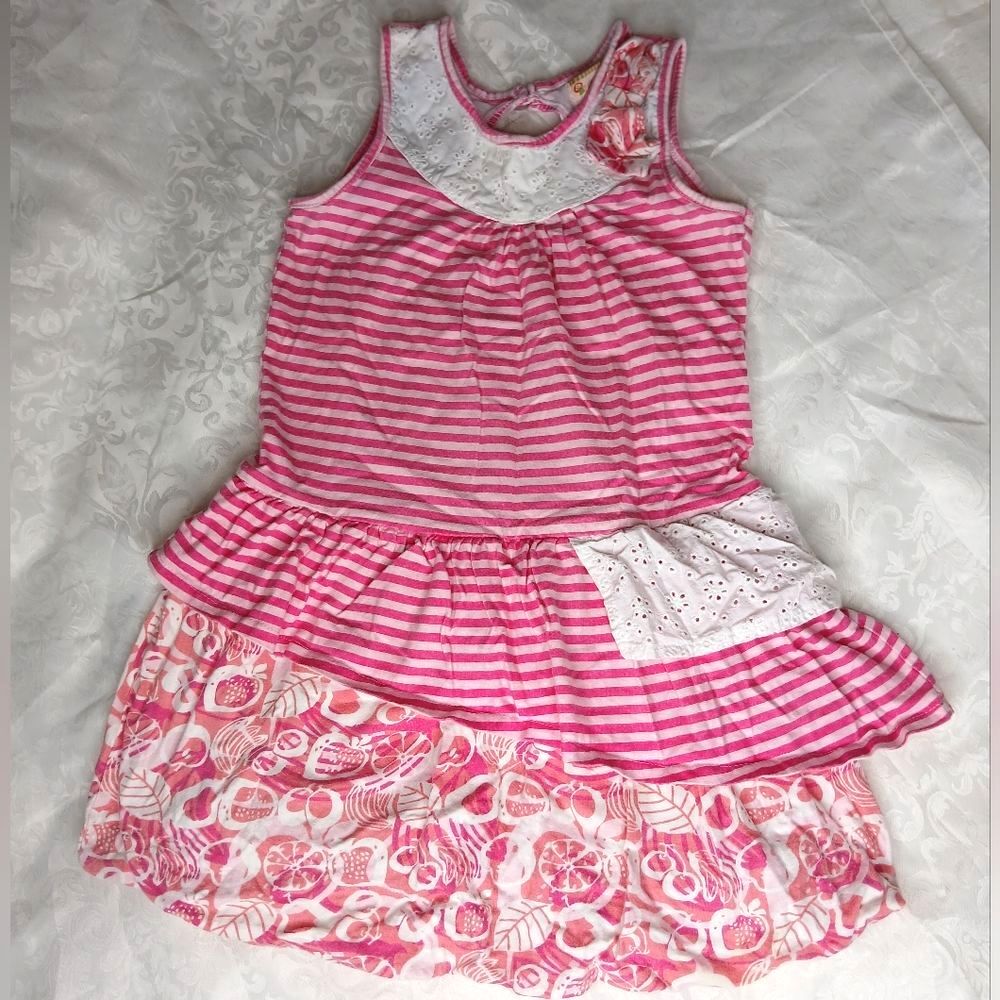 Gillian's Closet Girls Cotton Dress Pink White Eyelet Tank Ruffle Size 6X